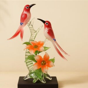 Handcrafted Glass Bird & Flower Decorative Showpiece