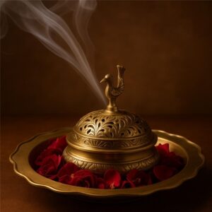 Antique Brass Peacock Lid Incense Burner