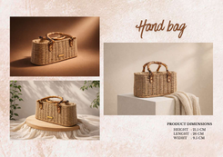 Handwoven Cane Top-Handle Basket Bag