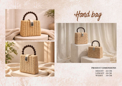 Woven Box Bag with Wooden Beaded Handle