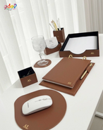 Personalised Tan Leather Desk Set